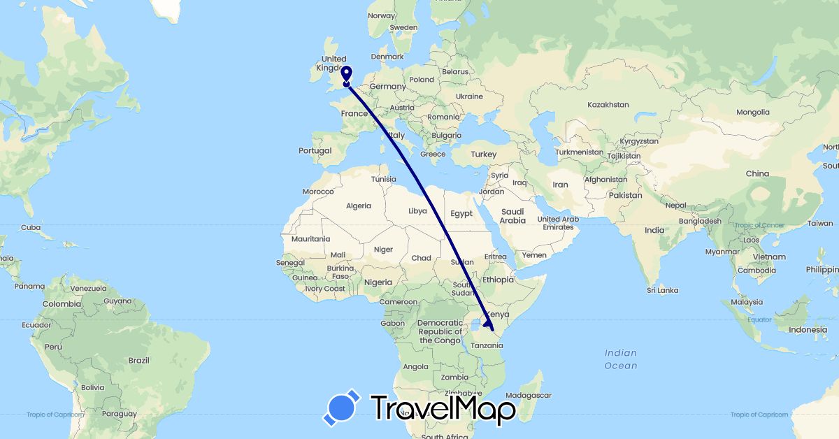 TravelMap itinerary: driving in United Kingdom, Kenya (Africa, Europe)